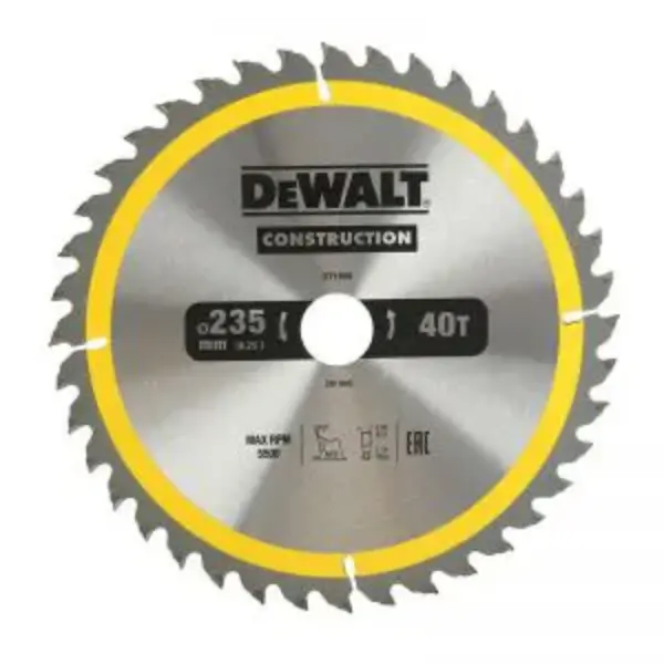 DEWALT-(DT1955-QZ): Dewalt Construction Circular Saw Blade 235Mm X 40T (16/25/30Mm)