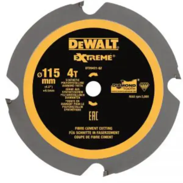 DEWALT-(DT20421-QZ) DEWALT-(DT20421-QZ): Dewalt Extreme Pcd Fibre Cement Sheet Circular Saw Blade 115Mm X 4T (9.5Mm)