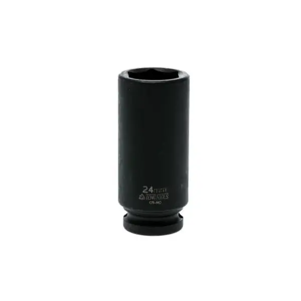 Teng Tools-1/2" Dr Deep Impact Socket 24Mm Dl424Ml-920624: Din Standard Design For Use With A Retaining Pin And Ring ;Chrome Molybdenum For Use With Power Tools;Black Phosphate Finish For Easy Identification As An Impact Socket Accessory;Ring And Pin Fixing Hole On The Female End To Secure The Socket;Designed And Manufactured To Din3129