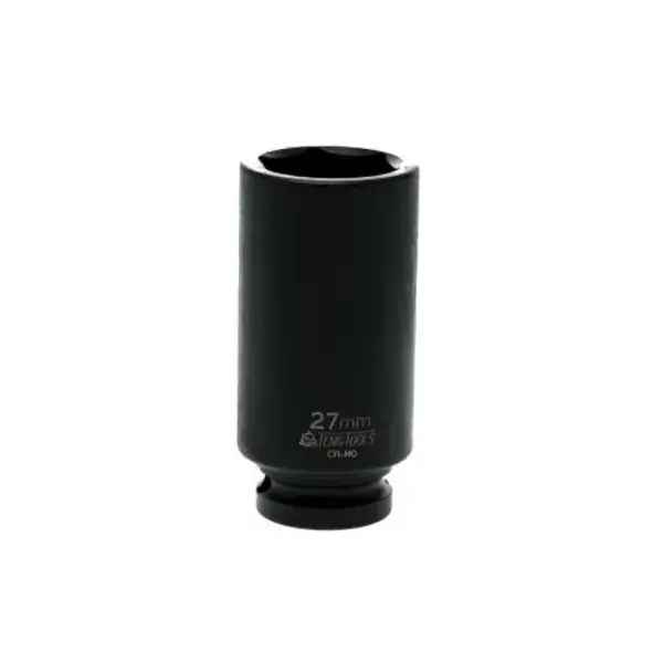 Teng Tools-1/2" Dr Deep Impact Socket 27Mm Dl427Ml-920627: Din Standard Design For Use With A Retaining Pin And Ring ;Chrome Molybdenum For Use With Power Tools;Black Phosphate Finish For Easy Identification As An Impact Socket Accessory;Ring And Pin Fixing Hole On The Female End To Secure The Socket;Designed And Manufactured To Din3129