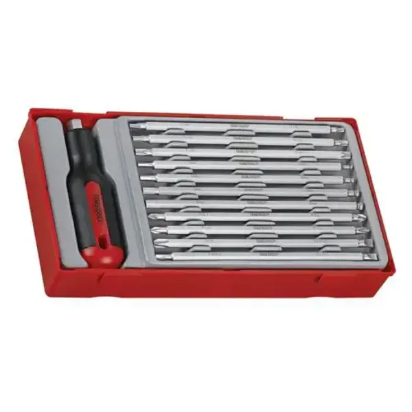 Teng Tools-12 Pc Driver Set With Changeable Blades Tc-Tray-Ttmd12D: 22 Screwdrivers In One Set;Tt-Mv Plus Steel Alloy For Greater Strength And Material Flexibilty;Ergonomically Designed Bi-Material Handle For Easy Use With Higher Torque;Hanging Hole In The Handle For Use As A T Handle Or With A Fall Protection Wire;Organised In A Tool Tray Module Size 1 (Tt1)