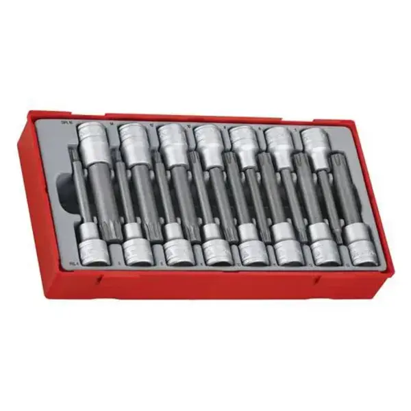 Teng Tools-15 Pc Ribe & Spline Socket Set Tc-Tray-Ttrs15: 100Mm Length For Easier Access In Recesses;Chrome Vanadium Satin Finish Sockets;Designed And Manufactured To Din And Iso Standards;Organised In A Tool Tray Module Size 1 (Tt1)