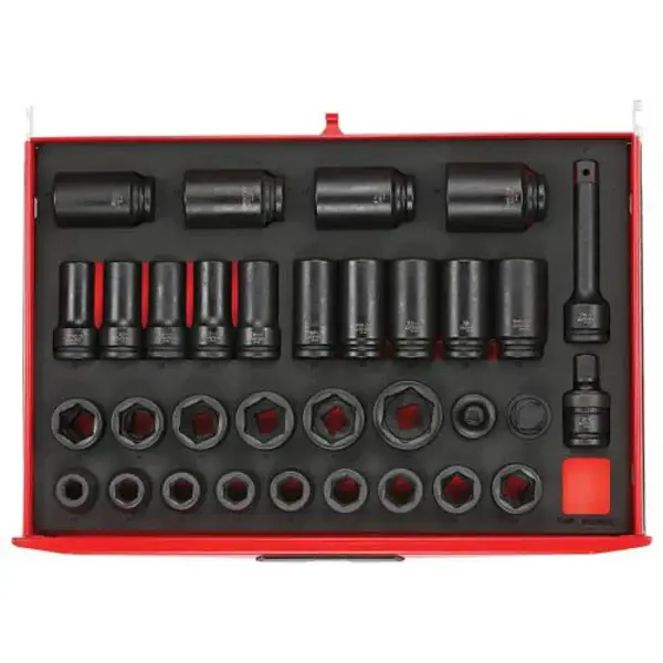 Teng Tools-33 Pc Eva Impact Socket Set 3/4" Dr-Tteisk33: Extension Bars And Adaptors Included;Din Standard Design For Use With A Retaining Pin And Ring ;Chrome Molybdenum For Use With Power Tools;Designed To Fit Exactly In The Larger Tengtools Tool Box Drawers;Can Be Used As A Set On It'S Own Or As Part Of The Tengtools Tool Control System;Retaining Rings And Pins Included;Organised In A Foam Inlay Module Size 4X4 (Foam4X4)