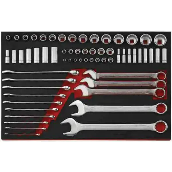 Teng Tools-62 Pc Af Tool Set-Tteaf62: Combination Spanners And A Range Of Socketry;Tools Are Held In Place Using Three Colour Pre-Cut High-Density Eva Foam;Tengtools Hip Grip Design For Contact With The Flat Side Of The Fastening;Chrome Vanadium Satin Finish;Designed To Fit Exactly In The Larger Tengtools Tool Box Drawers;Designed And Manufactured To Din And Iso Standards;Organised In A Foam Inlay Module Size 4X4 (Foam4X4)