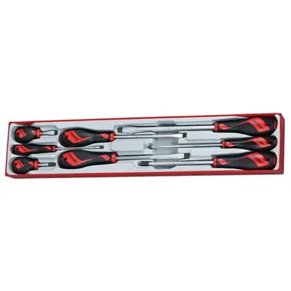TENG TOOLS-8 Pc Screwdriver Set Tc-Tray-TTX918N Teng Tools-8 Pc Screwdriver Set Tc-Tray-Ttx918N: Tt-Mv Plus Steel Alloy For Greater Strength And Material Flexibilty;Ergonomically Designed Bi-Material Handle For Easy Use With Higher Torque;Hanging Hole In The Handle For Use As A T Handle Or With A Fall Protection Wire;The Handle Is Moulded Around The Blade To Give A Higher Torque Capacity;Organised In A Tool Tray Module Size X4 (Ttx4)