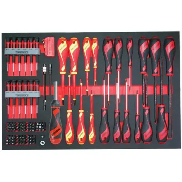 Teng Tools-98 Pc Eva Mega Drive Set-Ttemd98N: Tt-Mv Plus Steel Alloy For Greater Strength And Material Flexibilty;Ergonomically Designed Bi-Material Handle For Easy Use With Higher Torque;Hanging Hole In The Handle For Use As A T Handle Or With A Fall Protection Wire;The Handle Is Moulded Around The Blade To Give A Higher Torque Capacity;Mini Screwdrivers Feature A Rotating End Piece For Easier Use;Tools Are Held In Place Using Three Colour Pre-Cut High-Density Eva Foam;Organised In A Foam Inlay Module Size 4X4 (Foam4X4)
