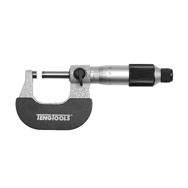 Teng Tools-Micrometer 0-25 Mm-Mir25: Friction Thimble And Locking Nut For Easy Operation;Forged Frame With Hardened Steel And Polished Measuring Surfaces;Matt Chrome Plated Scale For Easy Reading;Supplied With A Plastic Storage Case;Designed And Manufactured To Din863