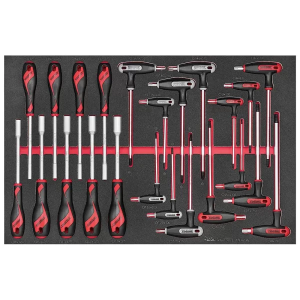 TENG TOOLS-Nut And T Handle Driver Set 23 Pieces-TTEX23N Teng Tools-Nut And T Handle Driver Set 23 Pieces-Ttex23N: Includes Metric Nut Drivers And T Handle Hex And Tx/Tpx Drivers;Ergonomically Designed Bi-Material Handles For Higher Torque;Hanging Hole In The Handle For For Use As A T Handle For Extra Torque Or With A Fall Protection Wire;The Handle Is Moulded Around The Blade Which Gives A Higher Torque Capacity;Tools Are Held In Place Using Three Colour Pre-Cut High-Density Eva Foam;Designed To Fit Exactly In The Larger Tengtools Tool Box Drawers;Organised In A Foam Inlay Module Size 4X4 (Foam4X4)