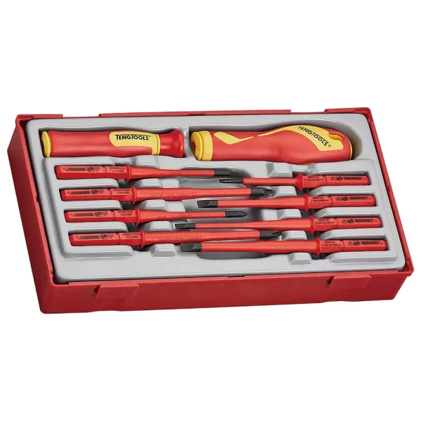 Teng Tools-Screwdriver Set 1000 Volt 10 Pieces-Ttv710N: Interchangeable Blades For A Wide Range Of Tips In One Set;Approved For Live Working Up To 1