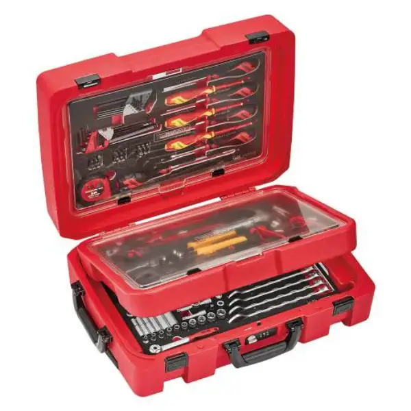 Teng Tools-Service Case 83 Piece Eva Tool Set-Sce1: Supplied In The Unique Tengtools Service Case With The Tools Supplied In 3 Foam3 Sets Especially Designed To Fit The Service Case;Tools Are Held In Place Using Three Colour Pre-Cut High-Density Eva Foam Clearly Showing Where Each Tool Belongs ;Hard Wearing Flight Case Style Carrying Case With A Combination Lock And Secure Catches;Complete With Fixed Castor Wheels And Retractable Handle For Easy Carrying