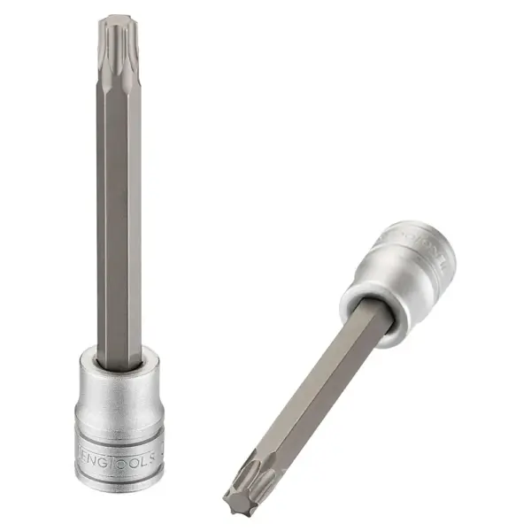 TENG TOOLS-Socket 3/8 Inch Drive Long Tx45-M382245T-C Teng Tools-Socket 3/8 Inch Drive Long Tx45-M382245T-C: Chrome Vanadium;S2 Steel Bits Pressed Into The Socket;Satin Finish For A Better Grip When Handling The Socket;Ball Recess On The Female End To Grip The Ratchet;Designed For Use With Fastenings With A Tx Hole;Supplied With A Metal Socket Clip For Use With A Socket Rail