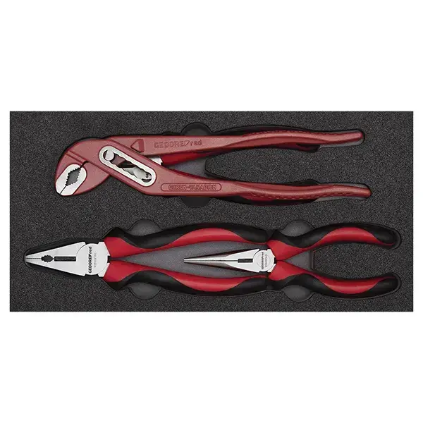 Gedore Red-Water Pump Pliers: To Din 8976 Form C; Lengthways-Serrated Gripping Surfaces; Box Joint; 7 Settings; Chrome Vanadium Steel; Powder-Coated