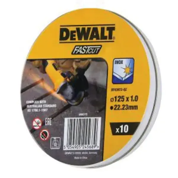 DEWALT-(DT43972-QZ): Dewalt High Performance Bonded Disc Thin Fast Cut (10 X Tin) 125Mm X 1.0Mm X 22.23Mm