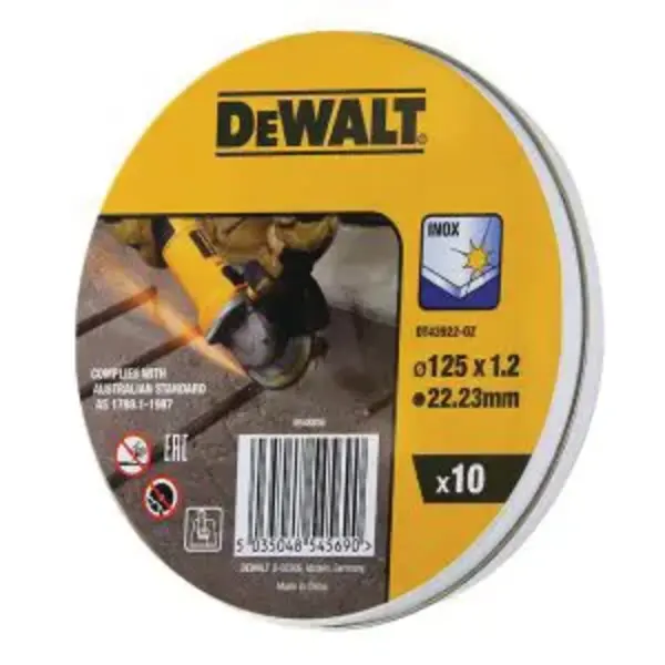 DEWALT-(DT43922-QZ): Dewalt High Performance Bonded Disc Thin Cut (10 X Tin) 125Mm X 1.2Mm X 22.23Mm