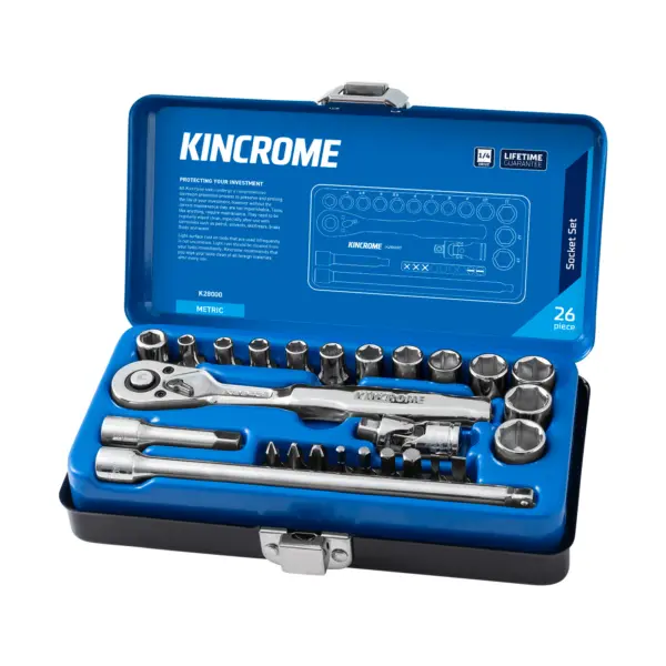KINCROME-Skt Set 26 Pce 1/4″ Drv Met-K28000 Kincrome-Skt Set 26 Pce 1/4