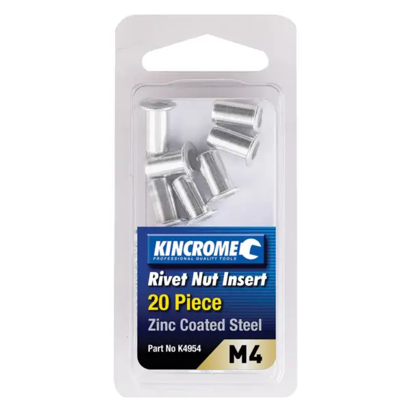 KINCROME-Rivnut Zinc Steel M4 20 Piece-K4954 Kincrome-Rivnut Zinc Steel M4 20 Piece-K4954: Rivnut Zinc Steel M4 20 Piece