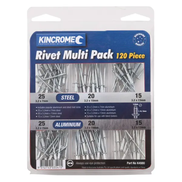 KINCROME-Rivet Pack 120 Piece-K4980 Kincrome-Rivet Pack 120 Piece-K4980: Rivet Pack 120 Piece