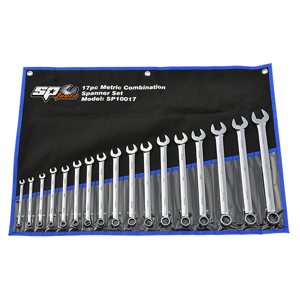 SP TOOLS-SP10017 Sp Tools-Sp10017: 17 Piece 15° Offset Metric Combination Quad Drive Spanner Set Sizes Included: