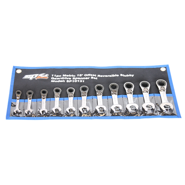 Sp Tools-Sp10131: 11Pc Metric Stubby 15° Offset Reversible Geardrive Spanner Set