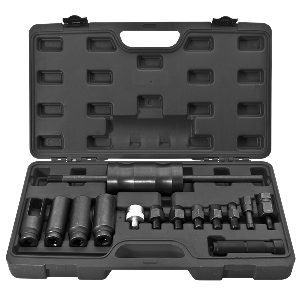Sp Tools-Sp66082: Features: Suitable For Fast And Safe Removal; Inspection Or Replacement Of Bosch; Delphi; Denso And Siemens Diesel Injectors. Set Includes Heavy Duty Slide Hammer; 1/2Dr Deep Open Profile Sockets; Used To Dismantle Injectors; Plus Adaptors For Attaching The Slide Hammer Securely To The Body Of The Injector. Window In Socket Allows The Wires Attached To The Sensors To Be Bypassed; Eliminating Wire Damage All Housed In A Heavy Duty Blow Mould Storage Case Kit Includes: Adaptor: M14 X 1.5 - Delphi Adaptor: M17 X 1 - Bosch Adaptor: M20 X 1 - Denso Adaptor: M24 X 1 - Siemens Adaptor: M27 X 1 - Siemens Adaptor: M27 X 1.0 For Bosch Injector Nozzle Adaptor: Puller W/M14 X 1.5P 4Pc 6 Point Injection Nozzle Sockets: 25; 27; 29M & 30Mm (100Mm Long)
