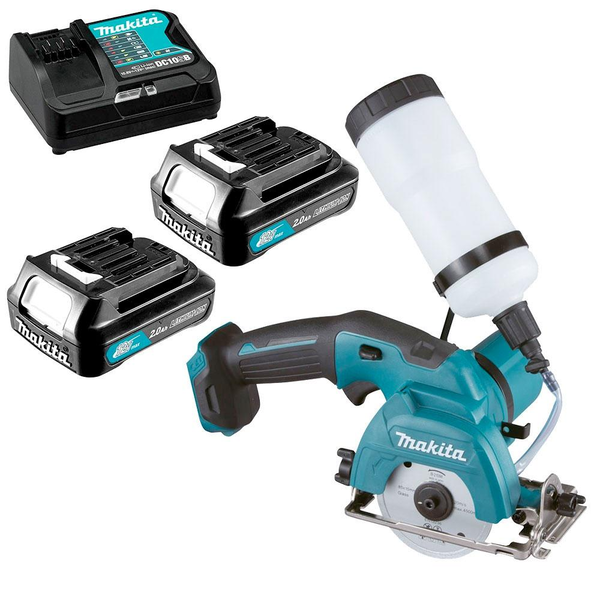 MAKITA-12V Max 85Mm Mobile Diamond Cutter-CC301DSAE Makita-12V Max 85Mm Mobile Diamond Cutter-Cc301Dsae: Includes 2.0Ah Batteries & Rapid Charger 25.5Mm Max Cutting Capacity With Bevel Capacity Of 45°500Ml Water Tank Capacity High Performance 1