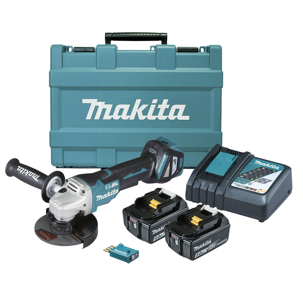 MAKITA-18V Bl Aws 125Mm Angle Grinder Kit-DGA518RTEU Makita-18V Bl Aws 125Mm Angle Grinder Kit-Dga518Rteu: Includes 2 X 5.0Ah Batteries