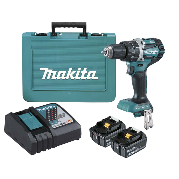 Makita-18V Brushless Hammer Drill Li-Ion-Dhp484Rte: Includes 2 X 5.0Ah Batteries