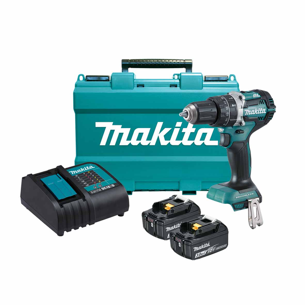 Makita-18V Brushless Hammer Drill Li-Ion-Dhp484Sfe: Durable Aluminium Gear Housing Mechanical 2 Speed Gearing With All Metal Gear Construction 60Nm Max. Lock Torque Xpt Technology That Protects Against Dust And Moisture Twin Led Joblight With Afterglow Functionincludes 2X 3.0Ah (Bl1830B) Batteries