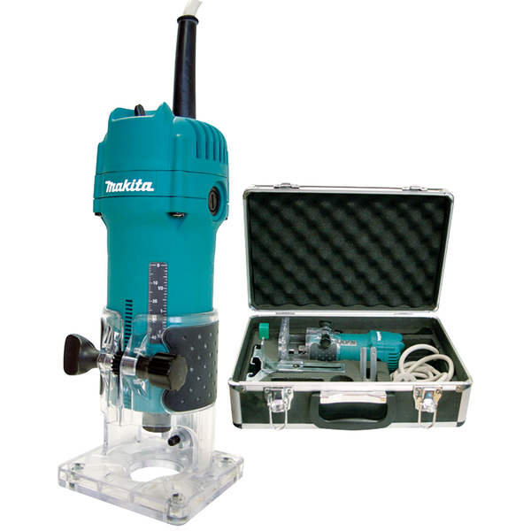 MAKITA-6.35Mm (1/4In) Laminate Trimmer 530W-3709X Makita-6.35Mm (1/4In) Laminate Trimmer 530W-3709X: On/Off Flick Switch Clear Base With Accurate Rack And Pinion Depth Adjustment 530W* Motor With 30
