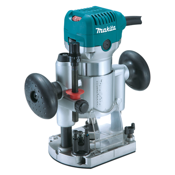 MAKITA-6.35Mm (1/4In) Router 710W-RT0700CX2 Makita-6.35Mm (1/4In) Router 710W-Rt0700Cx2: On/Off Rocker Switch With Variable Speed Dial Aluminium Base With Accurate Rack And Pinion Depth Adjustment 710W* Motor With 10