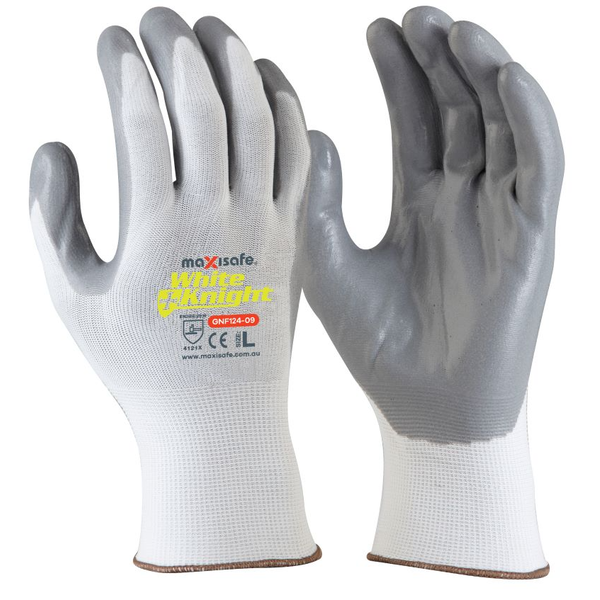 Maxisafe-Gnf124-11: White Knight Nylon Glove With Foam-Nitrile Palm Coating - Xxlarge