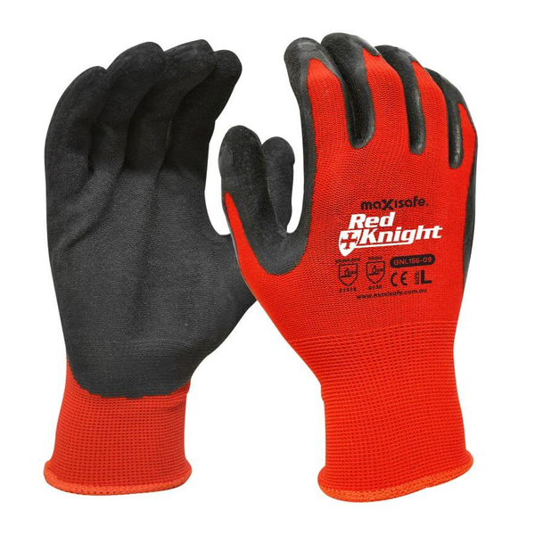 Maxisafe-Gnl156-11: Red Knight Nylon Glove With Latex Gripmaster Coating Technology - Xxlarge