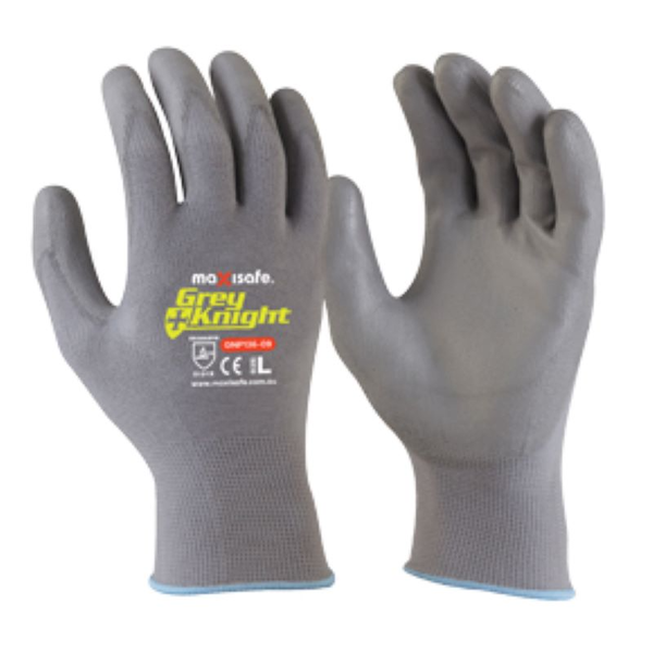 Maxisafe-Gnp136-11: Grey Knight Nylon Glove With Polyurethane (Pu) Palm Coating - Xxlarge