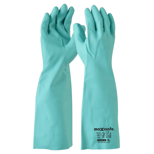 Maxisafe-Gnu128-10: Green Nitrile Chemical Glove 45Cm