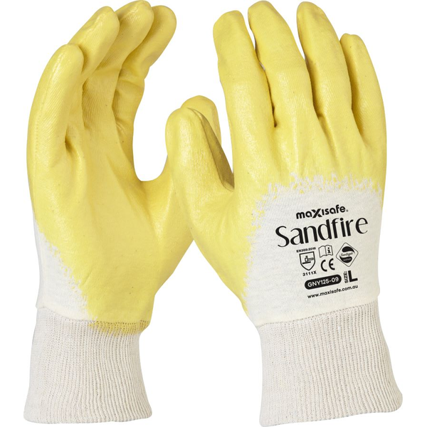 Maxisafe-Gny125-11: Sandfire Yellow Nitrile 3/4 Dipped Jersey Glove - 2Xlarge