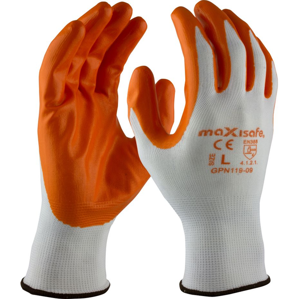 Maxisafe-Gpn119-10: Maxisafe Red Nitrile Coated Polyester Glove