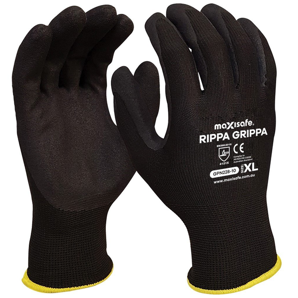 Maxisafe-Gpn228-11: Rippagrippa Black Nitrile On Polyester Glove - Xxlarge