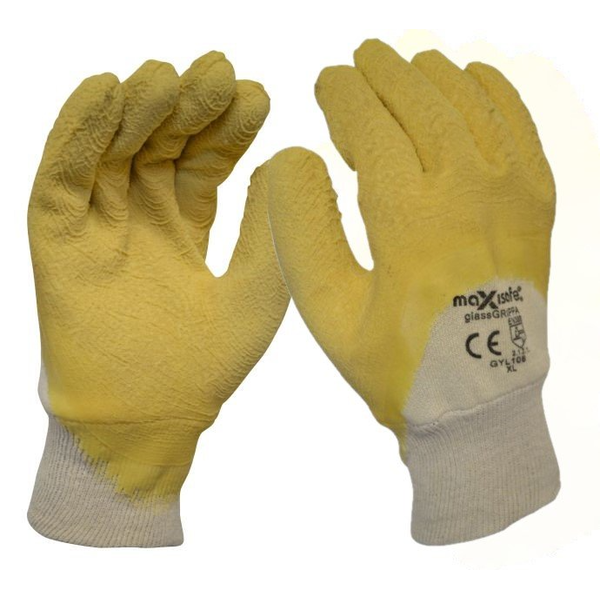 Maxisafe-Gyl108: Glass Gripper' Double Dipped Yellow Latex Glass Gripper Glove