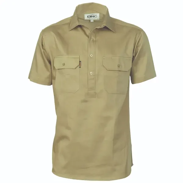 DNC WORKWEAR-320331170: Closed Front Drill Shirt Short Sleeve Khaki 5XL