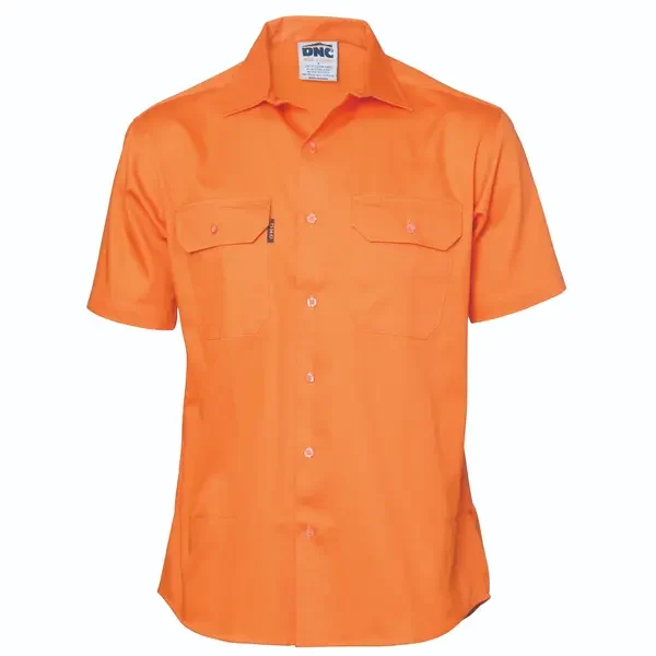 DNC WORKWEAR-320745070: Hivis Lightweight Cotton Shirt Short Sleeve Orange 5XL