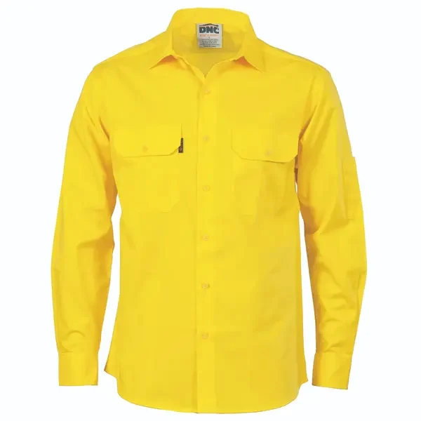 DNC WORKWEAR-320835069: Hivis Lightweight Cotton Shirt Long Sleeve Yellow 4XL