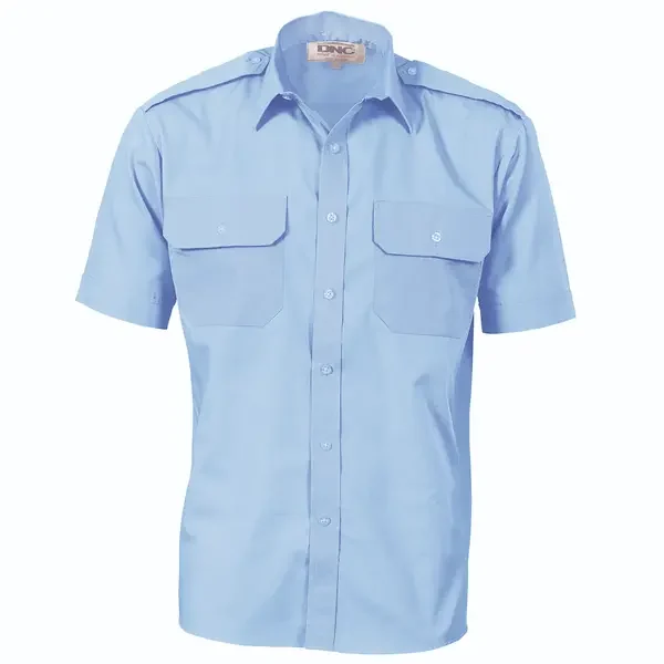 DNC WORKWEAR-321325070: Work Shirt Epaulette Polyester Cotton Short Sleeve Sky 5XL