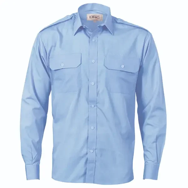 DNC WORKWEAR-321425070: Work Shirt Epaulette Polyester Cotton Long Sleeve Sky 5XL