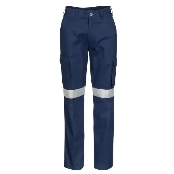 DNC WORKWEAR-332320024: Ladies Drill Trousers-Reflective Tape Navy 24