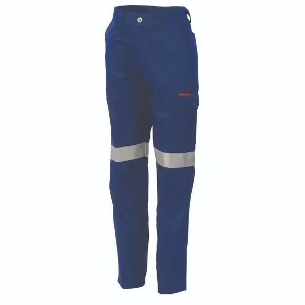 DNC WORKWEAR-335720024: Ladies Mid Weight Pants Reflective Tape Navy 24