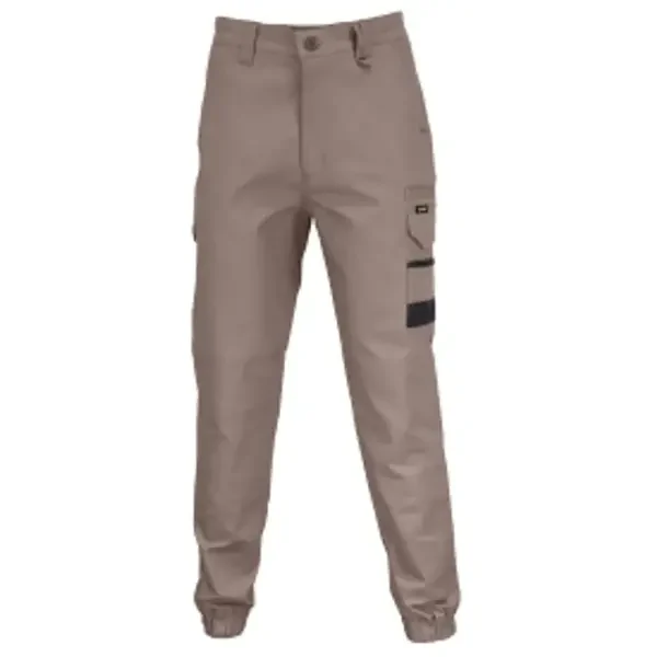 DNC WORKWEAR-33763112132: SlimFlex Tradie Cargo Pants - Elastic Cuff Khaki 132S