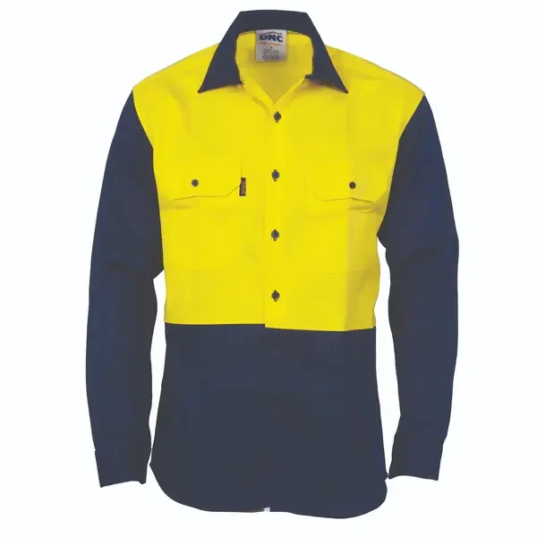 DNC WORKWEAR-340635770: CD Fire Retardant Shirt Long Sleeve Yellow/Navy 5XL