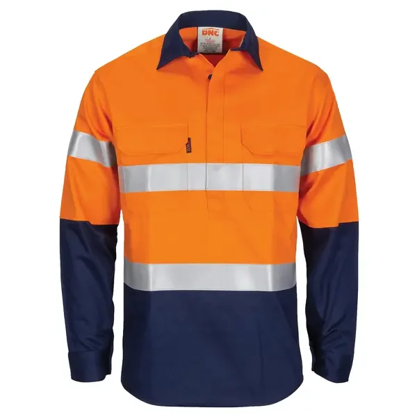 DNC WORKWEAR-340745271: Flame Retardant Closed Front Shirt Flame Retardant Tape Long Sleeve Orange/Navy 6XL