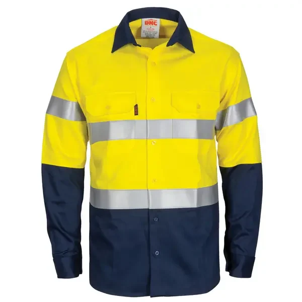 DNC WORKWEAR-340935771: Flame Retardant 2Tone Shirt Comes With Flame Retardant Tape Long Sleeve Yellow/Navy 6XL