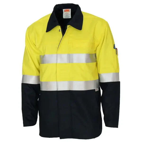 DNC WORKWEAR-345835771: Flame Retardant 2 Tone Drill Jacket FRT Yellow/Navy 6XL